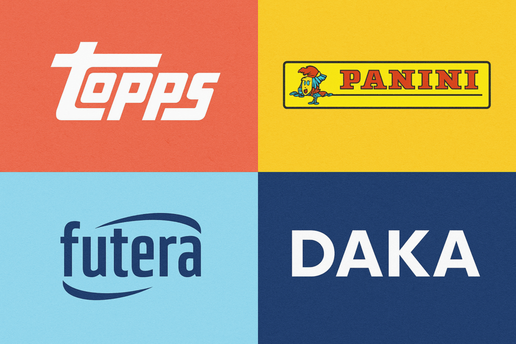 Baner z logotypami marek Topps, Panini, Futera i Daka – kolekcjonerskie karty piłkarskie